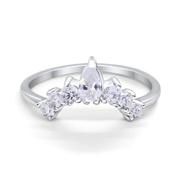 Curved Band Thumb Ring Pear Simulated Cubic Zirconia 925 Sterling Silver